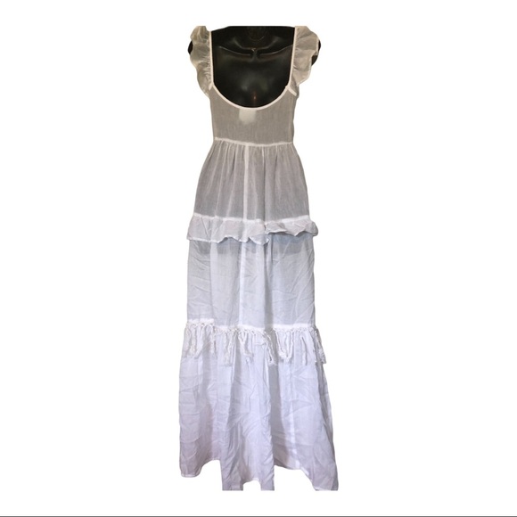 True destinations White prairie flutter strap sleeveless tiered boho‎ maxi dress - Picture 8 of 13